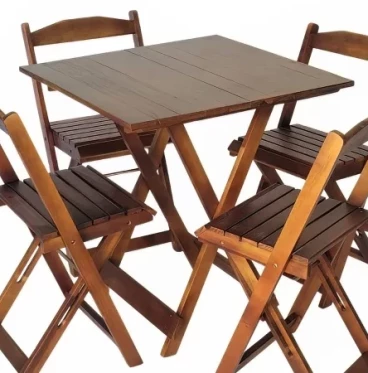 Imagem Mesa Dobrável 70x70 Tampo Madeira 4 Cadeiras Dobrável Retrátil Imbuia